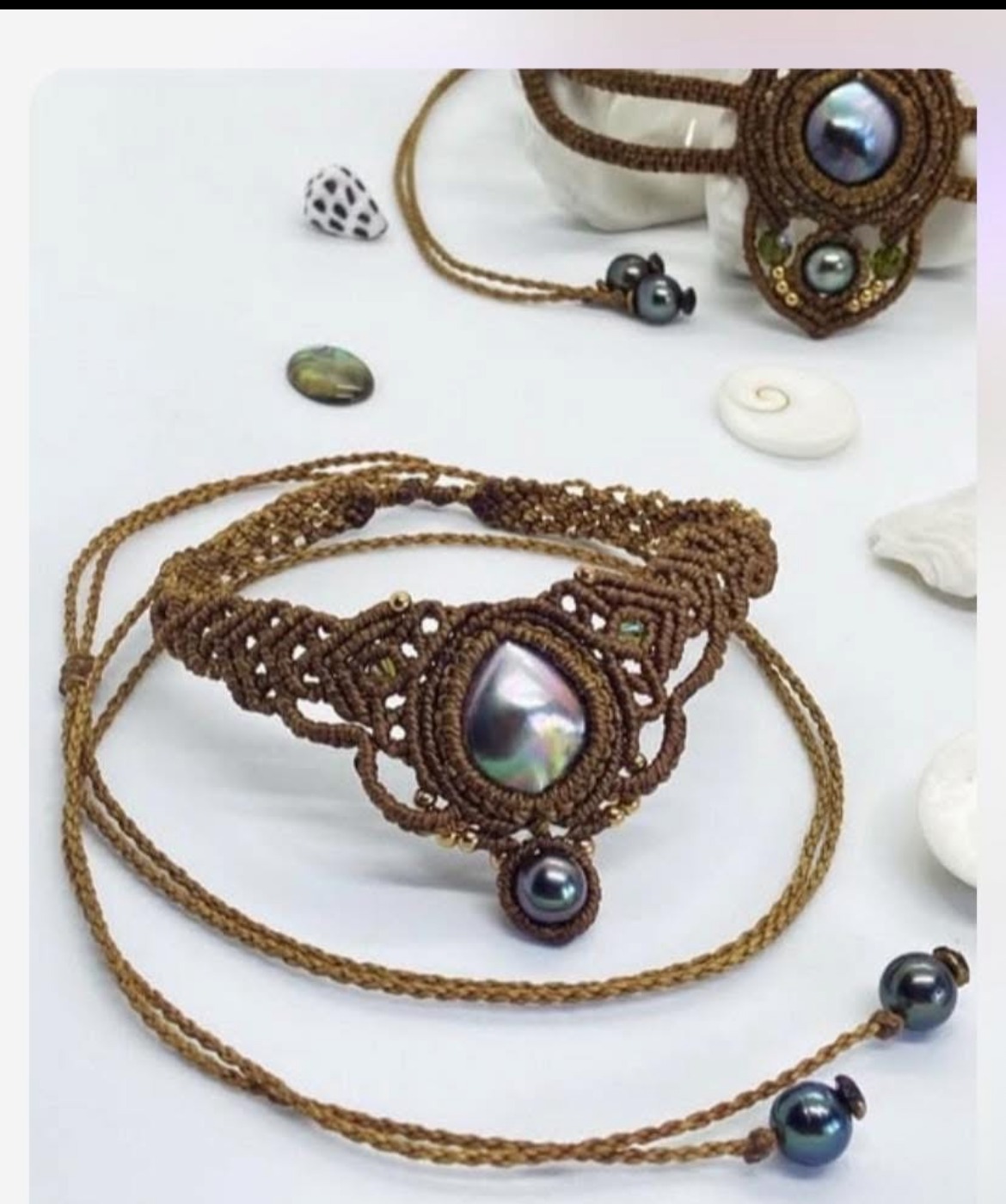 Ras-de-cou micromacramé nacre et perles de Tahiti, OATEA Créations